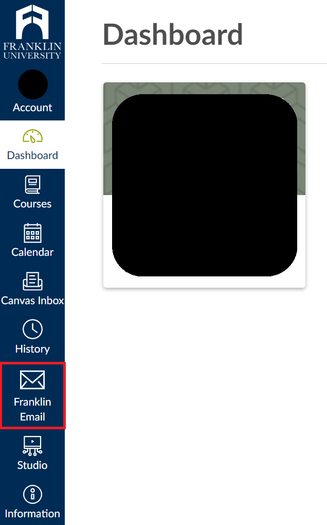 Image showing the left-hand menu in Canvas with the option labeled Franklin Email highlighted on this menu.