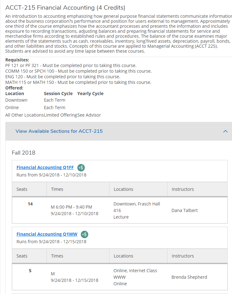 Browsing the Course Catalog Franklin University Technology Support