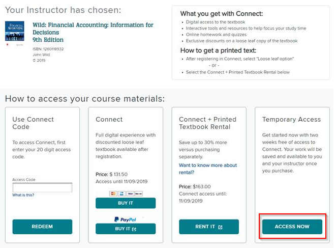 mcgraw hill connect student registration information course